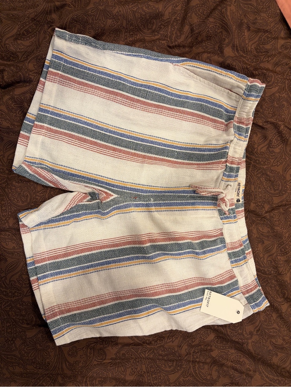NWT! Retrofit Men’s Striped Hybrid Shorts — White, Blue, Red, Yellow